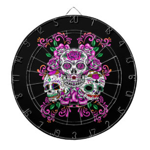 Dreifacher Totenkopf Rosa Florale Zuckerschädel Dartscheibe