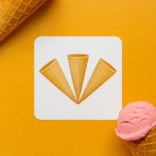 Dreifacher Waffel-Eiscreme-Kegel Sommerdessert Quadratischer Aufkleber