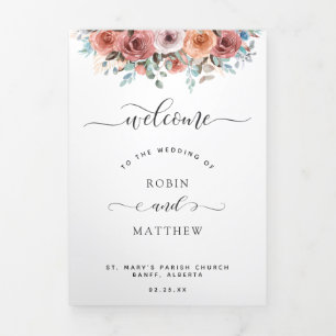 dreifaches Hochzeitsprogramm und Wasserfarbenzeits Dreifach Gefaltete Karte