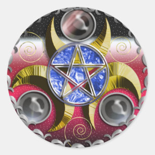 dreifaches Mond-Pentagramm Runder Aufkleber
