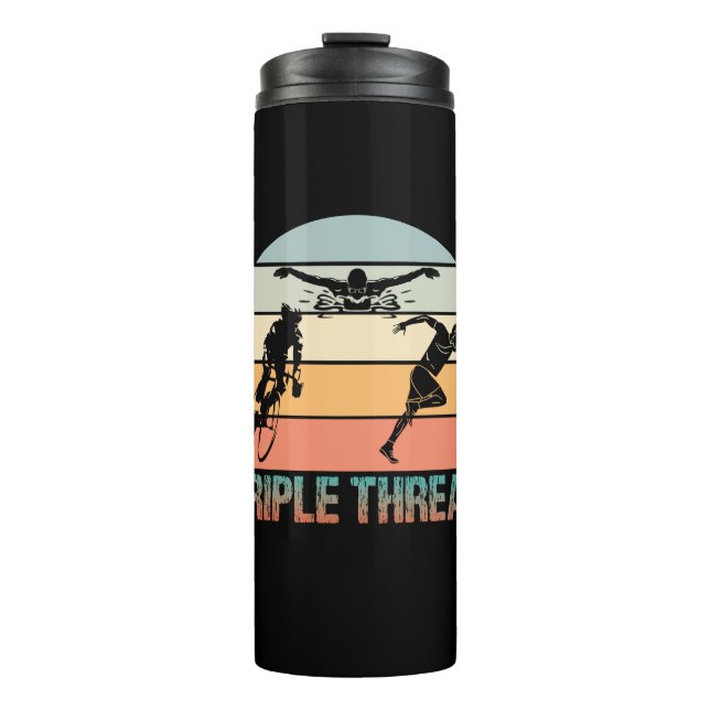 Dreifachgefahr - Triathlon Sunset Thermosbecher (Vorderseite)