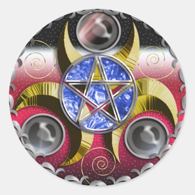 Dreifachmond-Pentagramm Runder Aufkleber (Vorderseite)