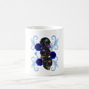 Dreifachschwarzer Tag der Toten Schädel Blaue Rose Kaffeetasse