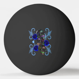 Dreifachschwarzer Tag der Toten Schädel Blaue Rose Tischtennisball