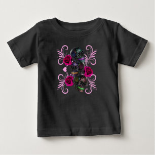 Dreifachschwarzer Tag der Toten Schädel Rosenstein Baby T-shirt