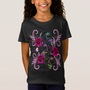 Dreifachschwarzer Tag der Toten Schädel Rosenstein T-Shirt