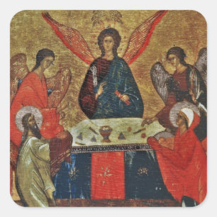 Dreifaltigkeit mit den Heiligen Quadratischer Aufkleber