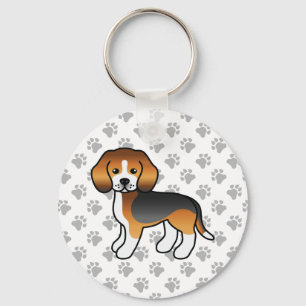 Dreifarben-Beagle-Hund Süße Illustration & Pfoten Schlüsselanhänger