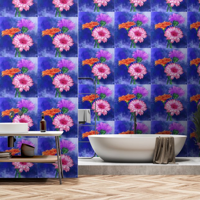 Dreifarben-Gerbera Tapete (Badezimmer)