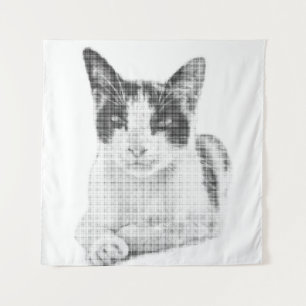 Dreifarbenkatze Halftone Wandteppich