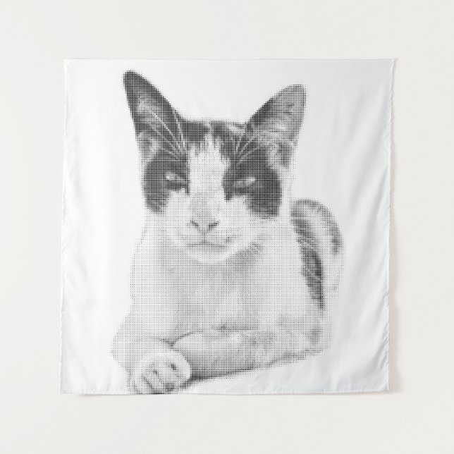 Dreifarbenkatze Halftone Wandteppich (Vorderseite)