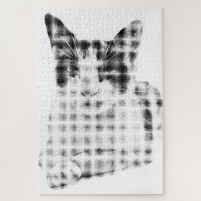 Dreifarbenkatze Retro Halfton Puzzle (Vertikal)