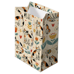 Dreifarbig Katze Naive Kunst Stil Mittlere Geschenktüte