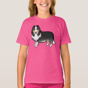 Dreifarbig Rough Collie Süßer Cartoon-Hund T-Shirt