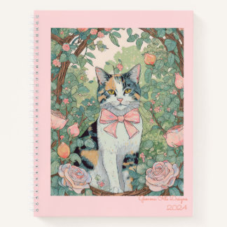 Dreifarbige Katze im Garten Spiralblock Notizbuch