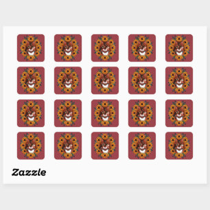 Dreifarbige Katze mit Black-eyed Susan Maryland St Quadratischer Aufkleber