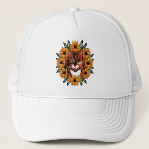 Dreifarbige Katze mit Black-eyed Susan Maryland St Truckerkappe