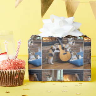 Dreifarbige Katze mit Kätzchen und Gitarre Geschenkpapier