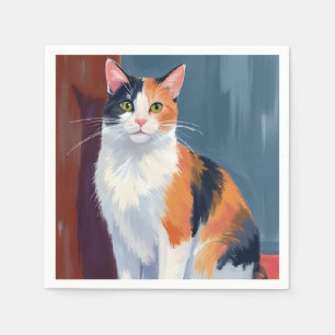 Dreifarbige Katze Wasserfarbe Hübsches Kätzchen Serviette