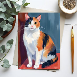 Dreifarbige Katze | Wasserfarben Hübsches Kätzchen Postkarte