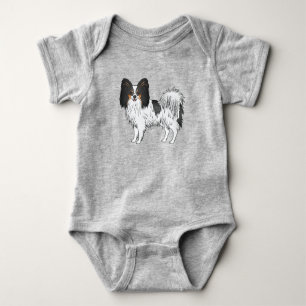 Dreifarbige Papillon-Spielzeug-Rasse-Hund Cartoon- Baby Strampler