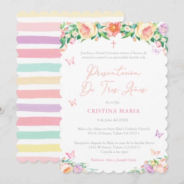 Dreifarbige Präsentation der Mädchen, Presentación Einladung (Vorne/Hinten)