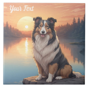 Dreifarbiger Collie am See Fliese