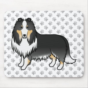 Dreifarbiger Rough Collie Süßer Cartoon-Hund & Pfo Mousepad