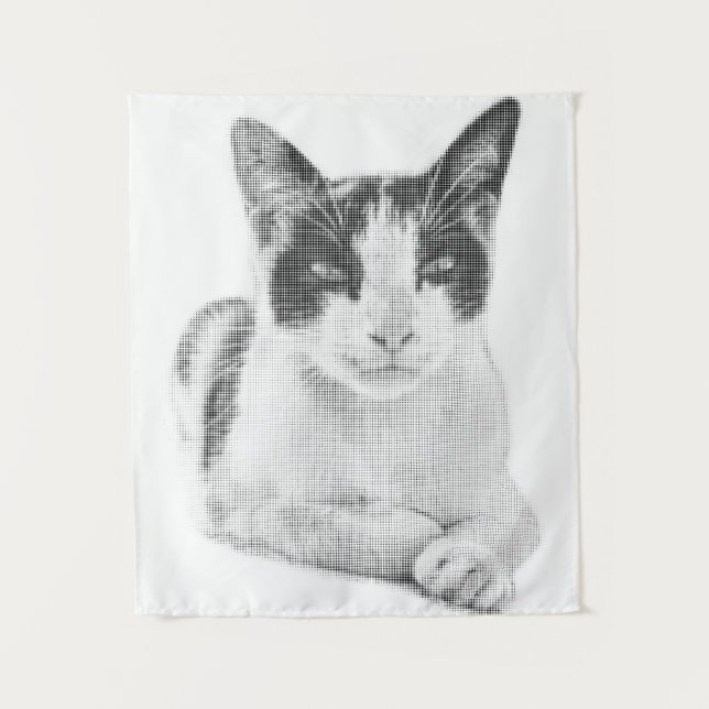 Dreifarbiges Katze Halftone Wandteppich (Vorderseite)