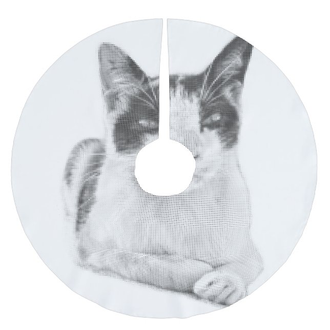 Dreifarbiges Katze Minimal Halftone Polyester Weihnachtsbaumdecke (Vorderseite)