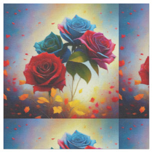 Dreifarbiges Rosenbouquet, Stoff