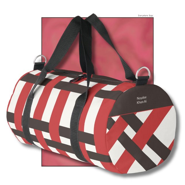 Dreifarbiges Webmuster rot braun retro Duffle Bag (Von Creator hochgeladen)