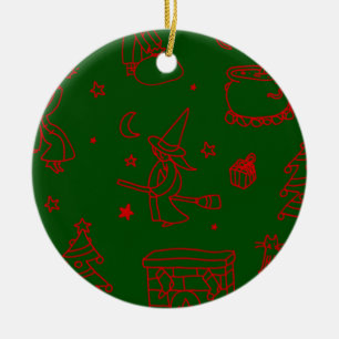 Dreikönigstag Weihnachten Hexe Befana grün Keramik Ornament