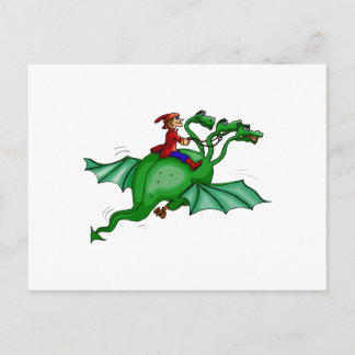 Dreiköpfiger Drache mit Reiter Postkarte