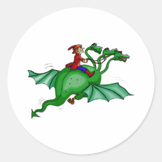 Dreiköpfiger Drache mit Reiter Runder Aufkleber