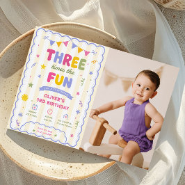 Dreimal Spaß Bunte 3. Geburtstagsfoto Einladung