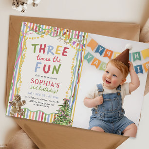 Dreimal Spaß Bunte Geburtstagsfoto Einladung
