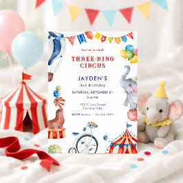 Dreiring-Zirkus 3. Geburtstags-Karneval-Tier Einladung