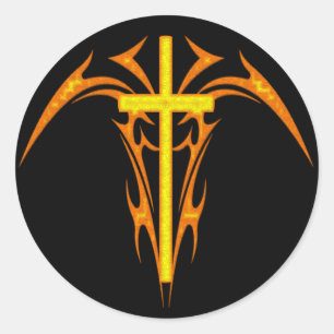 DREISESCHICHTSKREUZ UND ANGEL RUNDER AUFKLEBER