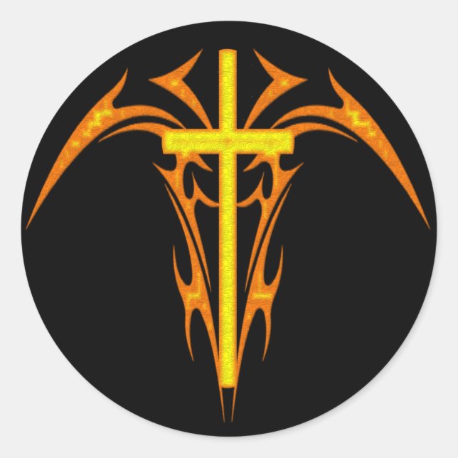 DREISESCHICHTSKREUZ UND ANGEL RUNDER AUFKLEBER (Vorderseite)