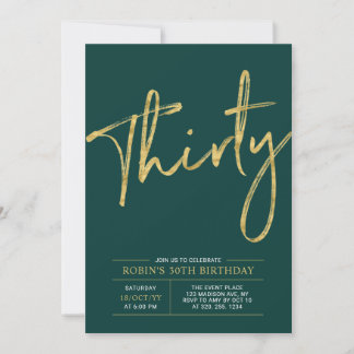 dreißig | Gold & Green Modern 30. Geburtstag Party Einladung