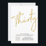 dreißig | Gold Modernes 30. Geburtstags-Party Einladung<br><div class="desc">Feiern Sie Ihren besonderen Tag mit dieser einfachen und stilvollen 30. Geburtstagsfeier. Dieses Design verfügt über ein schicke Pinselskript mit einem sauberen Layout mit einer Schwarz/Gold Farbkombination. Weitere Designs gibt es in meinem Shop BaraBomDesign.</div>