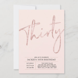 dreißig | Rose Gold Pink Modernes 30. Geburtstag P Einladung