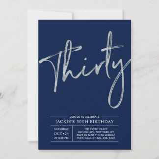 dreißig | Silver & Blue Modern 30. Geburtstag Part Einladung