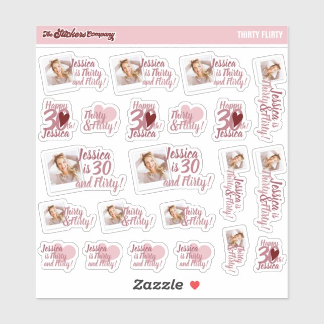 Dreißig- und Kokette Geburtstagskartelle | Dreißig Aufkleber (Blatt)