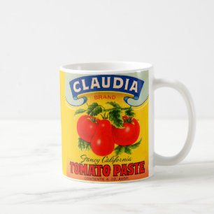 Dreißigerjahre Claudia-Tomatenkonzentrataufkleber Tasse