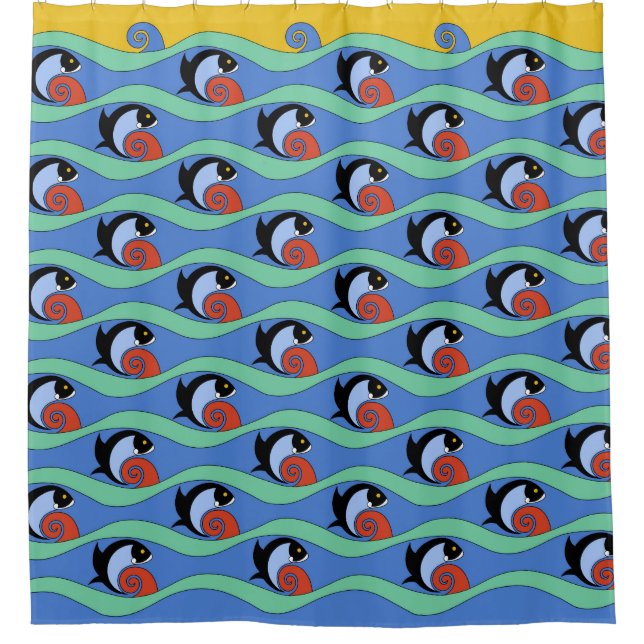 Dreißigerjahre Kunst-Deko-Fische - L.A> Duschvorhang (Vorderseite)