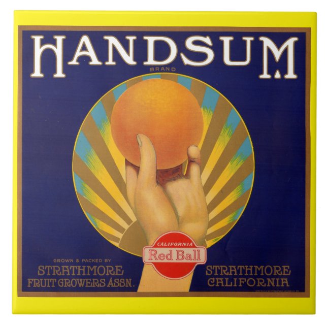 Dreißigerjahre orange Kistenaufkleber Handsum Fliese (Vorderseite)