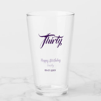 Dreißigster Geburtstag 30. lila Pastell Name Datum Glas