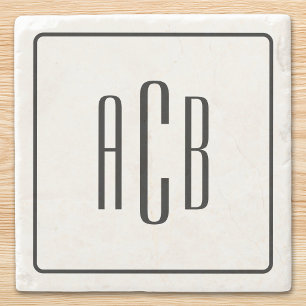 Dreistellige Monogramm mit schwarzer Umrandung Steinuntersetzer